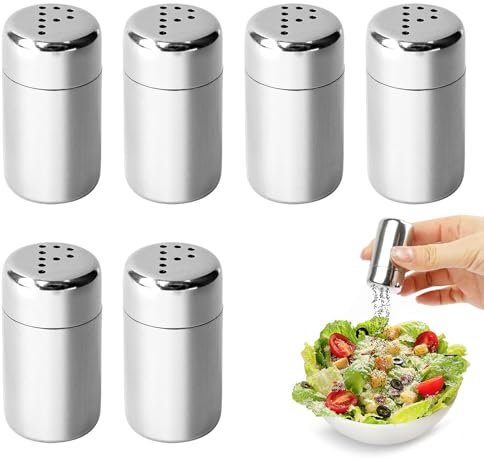 6 spargisale piccolo da 5 ml, in acciaio inox, mini saliera e pepe, in argento, con fori per campeggio, barbecue all'aperto, spezie per la casa