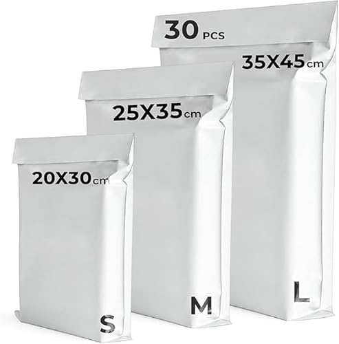Packadi Enveloppe Plastique Expedition, 30Pcs-3 Tailles Différentes – Pochettes d'Envoi Colis Vinted, Auto-Adhésives, Résistantes, Opaques,Emballage, Vêtements,Chaussures,Livres