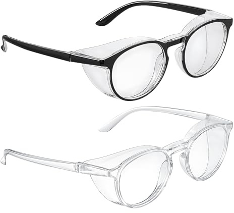 2 Pcs Safety Glasses Anti Fog Goggles Protective Eyewear Blue Light Blocking Anti Dust UV Protection Glasses(Clear+Black)