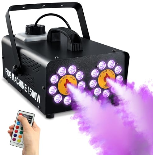 TCFUNDY 1500W Fog Machine with 18 LED Lights Effect, Dual Spray Smoke Machine, 10 Light Effects Fog Maker w/Remote Controller, for Halloween Wedding DJ Party