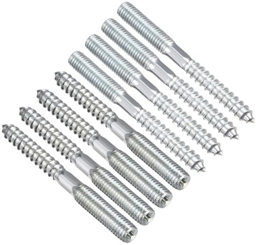 TA-VIGOR 8Pcs Hanger Bolts, M8x80mm Double Headed Bolts Self Tapping Screw, Double Ended Dowel Screws for Wood Joint Furniture