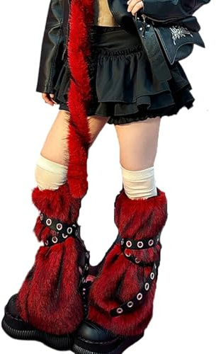 Qtinghua Women Y2K Faux Fur Fuzzy Leg Warmers Cute Furry Boot Cuff Covers Fluffy Winter Boot Sleeves Party Costume Accessories
