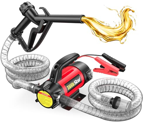 TaskStar 12V Fuel Transfer Pump Kit: 50L/Min Electric Diesel Transfer Pump with Fuel Nozzle, Filter & Hoses for Diesel Kerosene Transformer Oil, Protable Oil Pump for Home Farm Boat Fueling