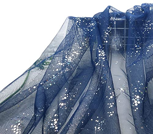 Vayliro 160 cm x 2 m tylltyg glitter tylltyg med paljetter dekorativt tyg metervara kläder för gör-det-själv hantverk bröllop fest bankett tutu kjol present rosett bordsdekoration, marinblå