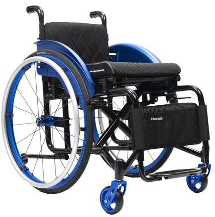 TRGCJGH Ultralätt transportrullstol vikbar för vuxna, bärbar aluminium reserullstol, rullstolar med självdrift (blå, 40 cm Seat Width)