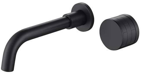Matte Black Basin Mixer Taps Wall Mounted Bathroom Tap, Knob Handle Swivel Spout Brass Concealed Sink Faucet