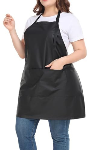 Elyebxj Grembiule da Barbiere Antistatico Impermeabile con Ampie Tasche, Indumenti protettivi Rivestiti in PU per Tagli di Capelli, Styling, colorazione, Grembiule Nero con Tasche