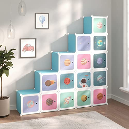 LoogCape Barnskåp modulär med 15 kuber av PP och stål, 30 x 30 cm per kub, utrymmesbesparande, stapelbar för ordning i barnrummet, vattentätt