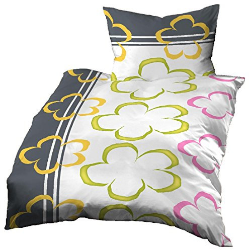 Gerald Wittmann Bettwäsche 140x200 cm + 70x90 cm, Mikrofaser Seersucker, Wolken Anthrazit Weiß Grün