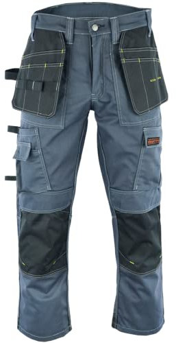 WrightFits Men Pro Builder Work Trousers Grey - Heavy Duty Safety Combat Cargo Pants - Multi Pockets - Knee Pad Pockets - Triple Stitched - Durable Workwear (30W to 42W) (32W X 31L)
