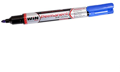 WIN Bullet Tip BLUE Permanent Marker Pen Quick Dry UV Resistant Ink Water Proof (1 x Marker)