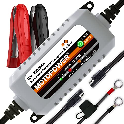 MOTOPOWER MP00205B 12V 1000mA Fully Automatic Battery Charger/Maintainer - UK Plug