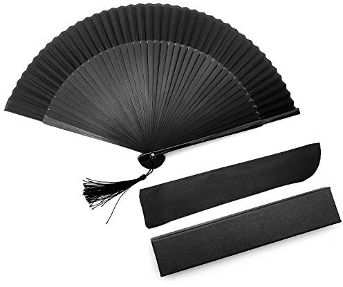 iZoeL Noir Soie Eventail Mariage Pliant Ventilateur Eventail Portable Poche Japonais Eventaille Cadeaux Fête Invités Eté Cérémonie Décoration Danser Fleurs de Cerisier Eventaille Homme Femme