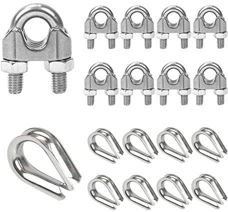 Anyasen Seilklemmen 6mm 10 Stück M6 Drahtseilklemme Bügelseilklemme Edelstahl Drahtseil Klemme Seilklemme mit 10 Stück Drahtseil Kauschen für Kabel Drahtseil Seilen, 6mm