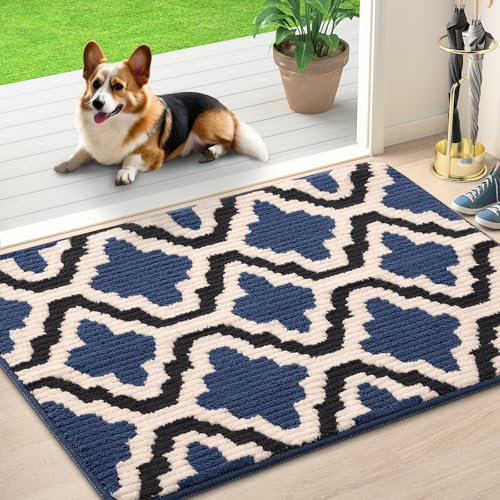 Homaxy Door Mats Indoor, Non-slip Soft Machine Washable Doormats, Dirt Trapper Mat Entrance Rug, Super Absorbent Floor Mats for Front Back Door, Entryway, Pets and Dogs (50 x 80 cm, Navy Blue)