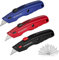 WORKPRO Set di Coltello di Sicurezza 3 Pezzi, Coltello Retrattile, Coltello Taglierino con 10 Lama di Ricambio a Cambio Rapido, Nero/Rosso/Blu