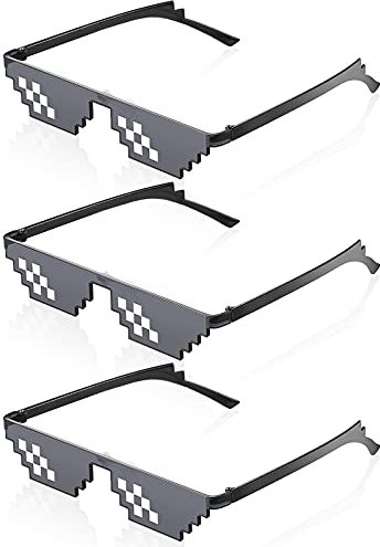 Fiada Coole Brillen 3 Stück Lustige Brillen Pixel Sonnenbrillen Spielzeugbrille Party Brillen für Halloween Karneval Geburtstag Mosaik Brillen Foto Requisiten Fasching Brillen für Männer Frauen