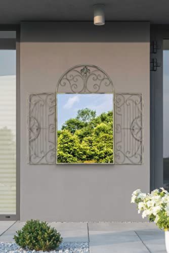 MirrorOutlet Großer Metallspiegel für Fenster und Garten, rustikal, gewölbt, 102 x 61 cm
