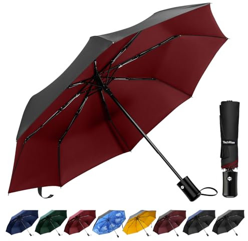 TechRise Paraguas, clásico a prueba de viento plegable automático compacto paraguas de viaje con un botón automático abierto y cierre