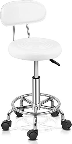 TactFire Ergonomischer Rollhocker mit Rückenlehne Arbeitshocker Drehhocker Rollhocker 360° drehbar Höhenverstellbarer 48-58cm für Büro Salon Massage Spa