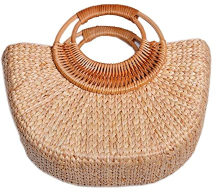 Olsixxuuk Fashion Half Moon Rattan Women Handbags Bamboo Handbags Basket Wicker Bag Summer Beach Straw Bag for Women Basket B, As Shown, Small
