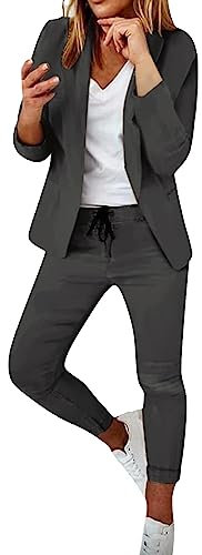 Anzug Damen 2 Teiler- Hosenanzug Damen Festlich Elegant, Zweiteiler Anzugjacke Damen Anzughosen Business Lässig Anzug Slim fit Blazer Büro Jacke Sportlich Streetwear Outfit Hosen Sets