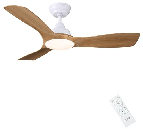 CJOY Ceiling Fans with Lights and Remote, 42 inch Ceiling Fan with 3 Blade, Quiet Reversible DC, Dimmable 3 CCT LED Memory, Sleep Mode, 6 Speeds for Patio, Living Room, Bedroom, Kitchen, Woodgrain