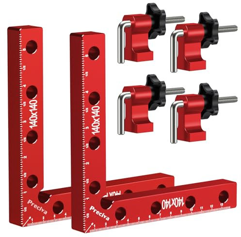 Preciva 90 Degree Right Angle Positioning Square Clamp, Aluminum Alloy Right Angle Clamp,Professional Woodworking Tools Woodworking Block for Picture Frames Cabinet Drawers - 2 Sets （14cm/5.5） Red