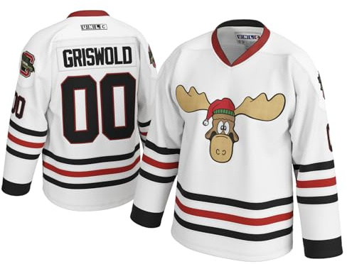 Griswold Elch Clark #00 Hockeytrikot - X-Mas Vacation Stitched Letters & Numbers Fan Apparel Breathable Polyester S-5XL, Weiss/opulenter Garten, 4XL