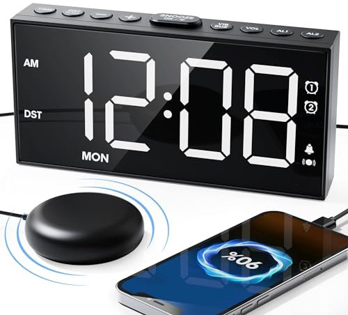Roxicosly Loud Vibrating Alarm Clock for Heavy Sleepers,7.5 LED Display & Bold Font Dual Alarm Clocks with Bed Shaker,3 Vibration,5 Volumes 5 Dimmer,USB Charger,Weekday for Deaf,Hard of Hearing