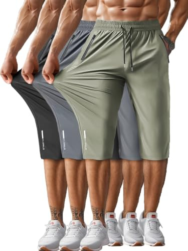 Hidkat Pantacourt 3/4 pour homme sous le genou, Lot de 3 noir/gris/kaki, Taille XL