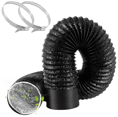 TAIHOBO Manguera de ventilación para secadora, conducto de aluminio de 100 mm, manguera de PVC para secadora, conducto flexible de tres capas, con 2 abrazaderas para extractor de ventilador y campana
