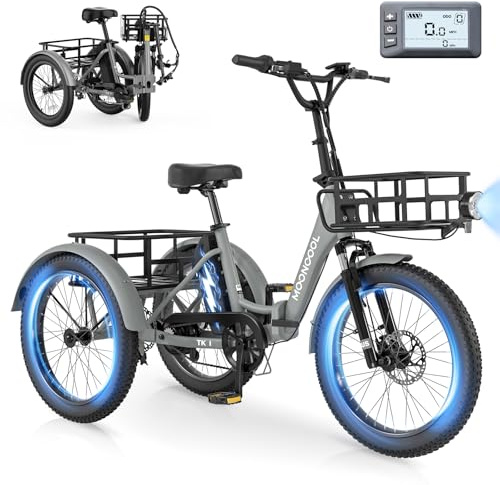 SUNYRISY E Bike Dreirad für Erwachsene Klapprad, 20 Herren Damen Mit 36V 20AH Akku Elektro Dreirad Fahrrad, 250W Motor Elektrofahrrad 45 NM Geschwindigkeit 25 KM/H E-Bike Mit Großer Korb