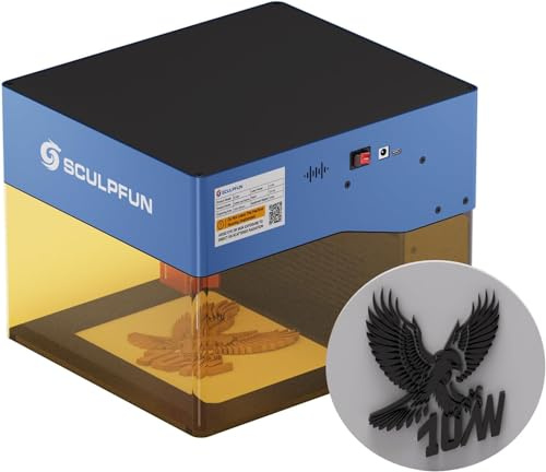 SCULPFUN iCube BT 10W Incisore Laser, SCULPFUN App, Mini Macchina per Incisione Laser con Filtro antifumo, velocità di Incisione 10000 mm/min, Allarme Temperatura, per Incidere legno, metallo