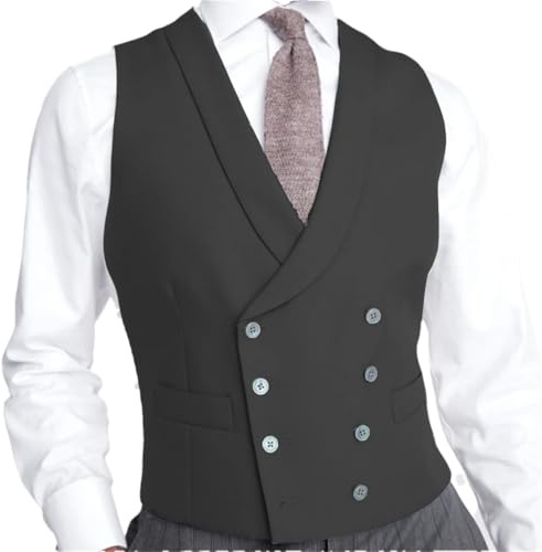 Gilet de costume pour homme - Couleur unie - Double boutonnage - Col à revers - Style décontracté - Pour mariage et affaires, Noir , XL