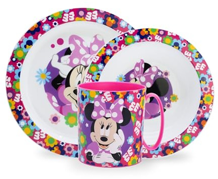Sorrisini återanvändbart diskset, barntallrik för dagis, skola med tallrik, skål, kopp, set för avvänjning av hårdplast, mikrovågssäkert, Minnie