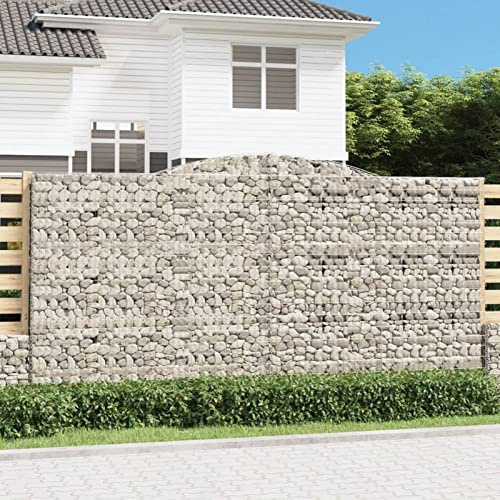 Paniers en gabion en métal pour pierres, 400 x 50 x 200/220 cm, gabions en fil de zinc revêtus de zinc, design arqué, mur de soutènement de jardin, solution d'aménagement paysager extérieur robuste