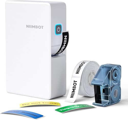 NIIMBOT N1 Stampante per etichette,tecnologia di trasferimento termico,etichetta permanente,etichettatrice portatile con cartuccia a nastro nera ed etichette bianche,supporta la stampa multicolore