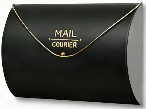 Yielycan Black Wall Mount Mailbox for Outside, Waterproof Metal Mailboxes with Rust-Proof Galvanized Steel, Large Capacity Envelope Mailbox for House, 12.99 x 10.35 x 5 Inch