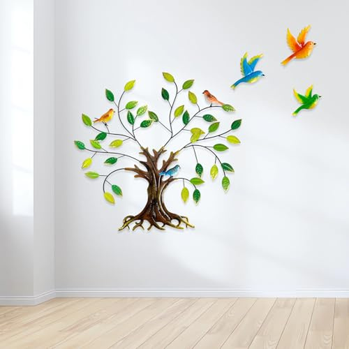 Luccyle Decorazione da parete in metallo Tree of Life con foglie verdi e colibrì Grande decorazione da parete in metallo Tree of Life Regalo ispiratore per la tua casa o il tuo giardino 24,8 pollici