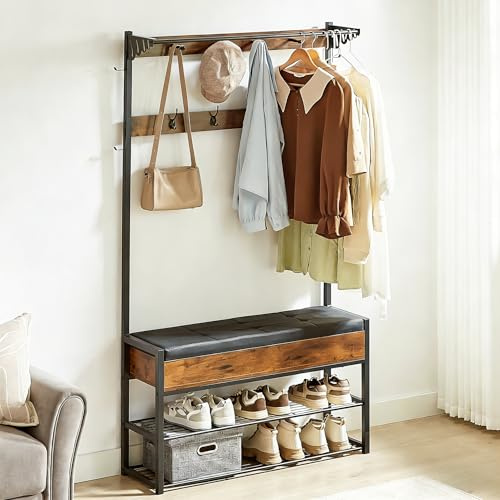 Cenbunsh Perchero con Zapatero, Perchero con Banco, Armario 5 en 1 con Perchero y Caja de Almacenaje Para Recibidor, Dormitorio y SalóN, 175 X 30 X 100 cm, MarróN Oscuro