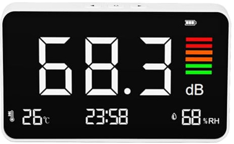 Luocute Digital Decibelmätare, Ljudnivåmätare 30-130dBA med LCD-skärm med Bakgrundsbelysning och Uppladdningsbart Batteri, för Hemmaskolans Bibliotek Office Factory