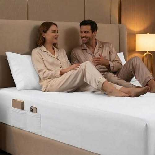 Extra Deep Fitted Sheet 40CM Deep All Around Elasticated Soft Brushed Microfiber Breathable Shrinkage and Fade Resistant - With Side Storage Pocket (White, Single)