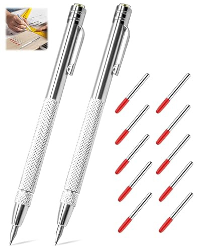 GAJUS Puntas de Marcador de Trazado Intercambiables, 2 Unidades Principales + 10 Puntas de Repuesto, Herramienta de Trazado Preciso para Metal, Vidrio, Cerámica, Madera y Superficies Duras