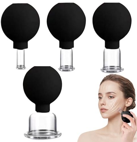 Set di coppette per il viso 4 pezzi 4 dimensioni, coppette per il viso, ventosa per, set in vetro e silicone per bellezza, massaggiatore per corpo, muscoli doloranti, vetro