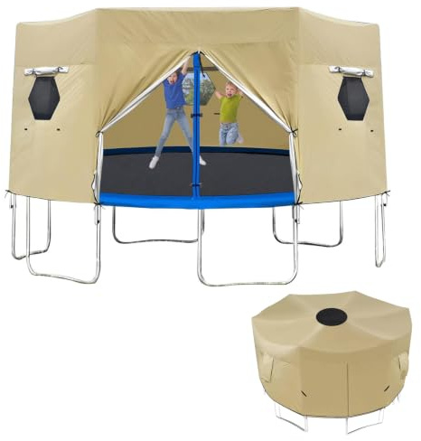 Weyot Tienda de Campaña para Trampolín, Funda para Tienda de Cama Elástica, Cubierta de Sombra para Trampolín, Cubierta de Tela Oxford Impermeable, Protector Cama Elastica Beige, 8FT