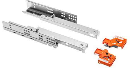 GTV 0FPO Lot de 2 glissières de tiroir à extension complète 450 mm Galvanisé Système de rail Push-to-Open Guide de montage réduit la capacité de charge jusqu'à 25 kg