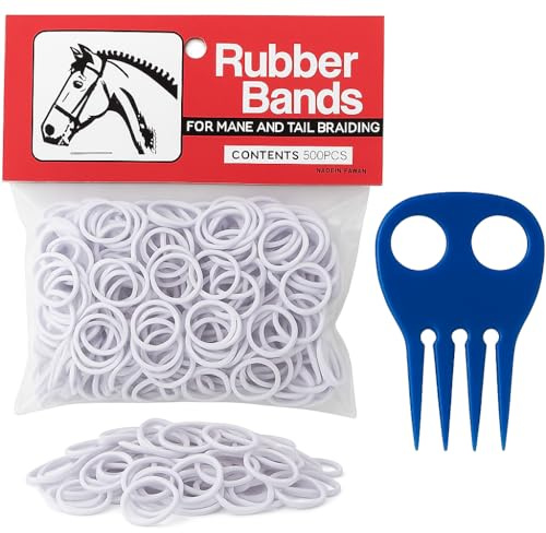 Horse Mane Braiding & Banding Kit – 500 White Rubber Bands + Braid Aid Comb (Color May Vary) – Grooming Kit for Horses, Ponies – Kit de Trenzado con Ligas Blancas y Peine Trenzador
