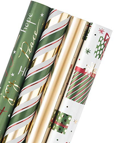 RUSPEPA Geschenkpapierrolle - Grünes Papier Mit Glitter Metallic Foil Shine - 4 Rollen - 76cm X 305cm Pro Rolle