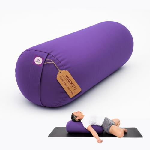 Iyengar Yoga Bolster – Cotton Bolster Pillow for Restorative Yoga & Meditation – Cylindrical Support Cushion with Handle for Back Support, Relaxation & Alignment (Purple)